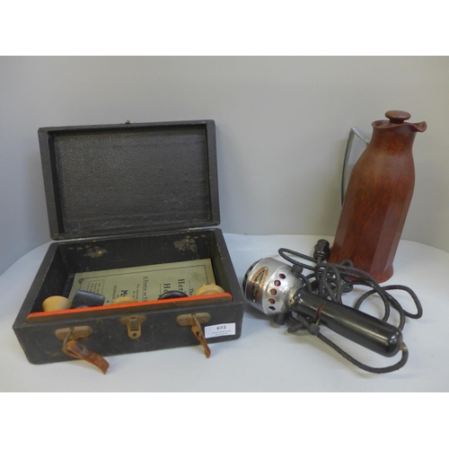 672 - A Magnet massage vibrator and Bakelite flask