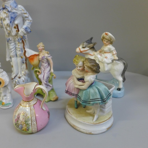 680 - Victorian German porcelain figures and a vase (11)