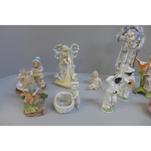 680 - Victorian German porcelain figures and a vase (11)