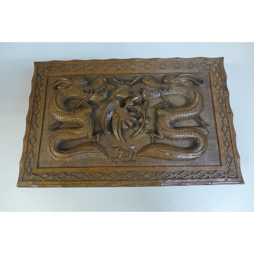 689 - A Chinese carved wood box with vintage costume jewellery