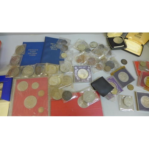 707 - A collection of coins including a US proof set, 1968, Churchill crowns, etc.