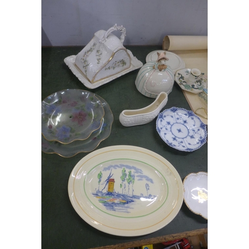 787 - A collection of mixed china including Beatrix Potter 'Old Mr Brown' figure, and a Chinese print