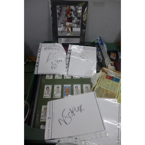 793 - Two boxes and a bag of Aston Villa FC collectables and memorabilia including autograph sheets, Jack ... 