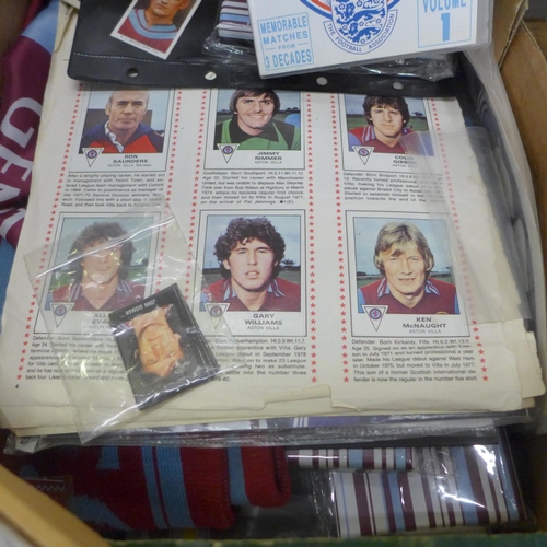 793 - Two boxes and a bag of Aston Villa FC collectables and memorabilia including autograph sheets, Jack ... 