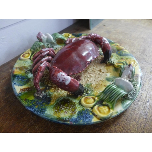 797 - A Palissey majolica crab dish/plate, 29cm