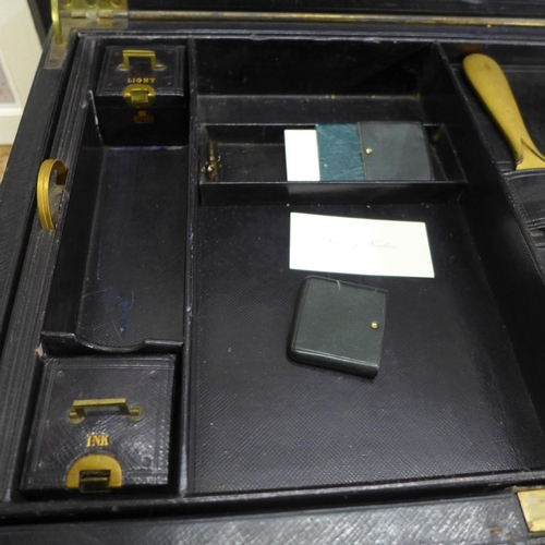 817 - A 19th Century black leather covered stationery box, once owned by The Dean of Windsor, key missing