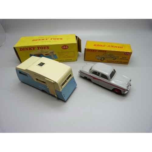 833 - A Dinky Toys 176 Austin A105 and 188 caravan, damage to boxes