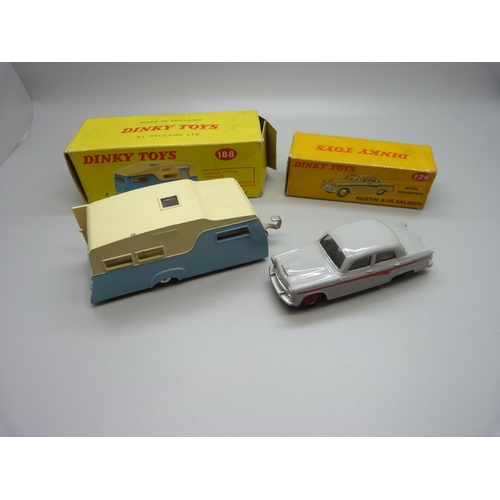 833 - A Dinky Toys 176 Austin A105 and 188 caravan, damage to boxes