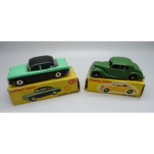 835 - A Dinky Toys 158 Riley and 165 Humber, boxed, (damage to boxes)