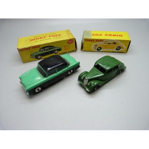 835 - A Dinky Toys 158 Riley and 165 Humber, boxed, (damage to boxes)