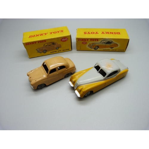 836 - A Dinky Toys 157 Jaguar and 160 Austin A30, boxes damaged