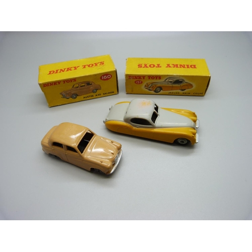 836 - A Dinky Toys 157 Jaguar and 160 Austin A30, boxes damaged