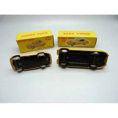 836 - A Dinky Toys 157 Jaguar and 160 Austin A30, boxes damaged