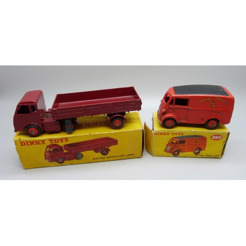 837 - A Dinky Toys 260 Royal Mail Van and 421 Electric Lorry, boxes damaged