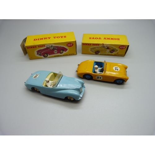 838 - A Dinky Toys 107 Sunbeam and 109 Austin Healy, boxes a/f