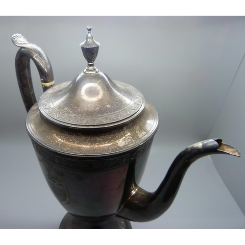 849 - A George III silver coffee pot, London 1791, 1023g, This lot is offered for sale with a non transfer... 