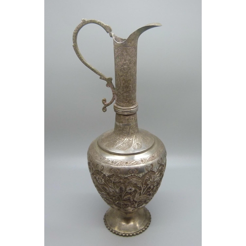 851 - A white metal ewer and box