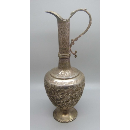 851 - A white metal ewer and box