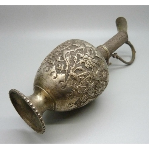 851 - A white metal ewer and box