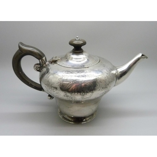 854 - A Victorian silver bachelors teapot, London 1863, George Angell, 317g