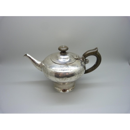 854 - A Victorian silver bachelors teapot, London 1863, George Angell, 317g