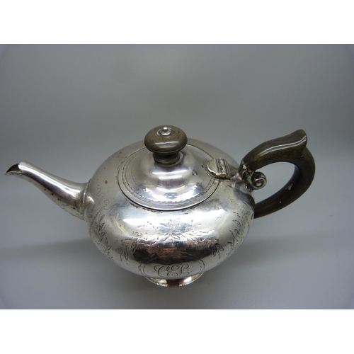 854 - A Victorian silver bachelors teapot, London 1863, George Angell, 317g