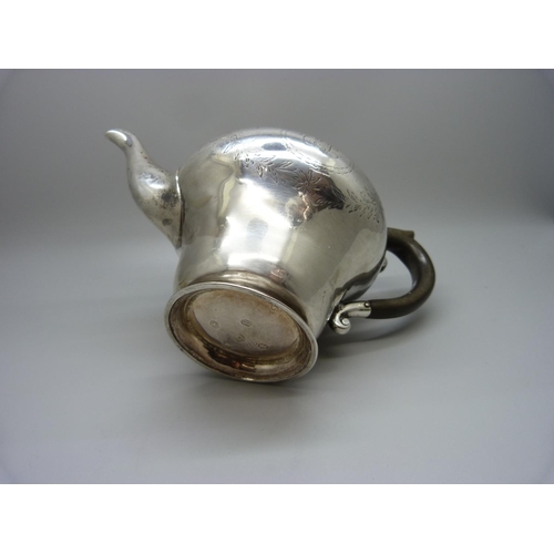 854 - A Victorian silver bachelors teapot, London 1863, George Angell, 317g