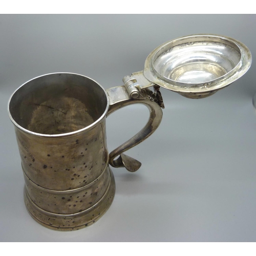 855A - A George III silver tankard, London 1791, possibly John King, bears 1880's inscriptions, 'Little Joh... 