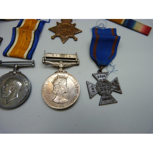 860 - A family group of medals, WWI medal group to 403691 1. A.M. J.O. Clarke RAF, the 1914-15 Star to 513... 