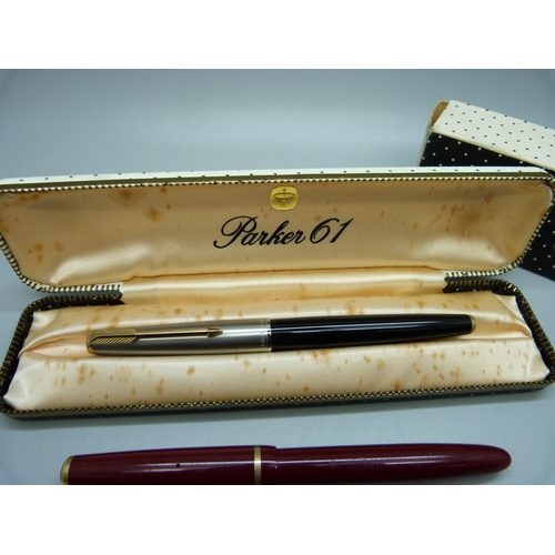 892 - A Parker 61 fountain pen, boxed, and three other pens, including Waterman's 503 and Parker Junior wi... 