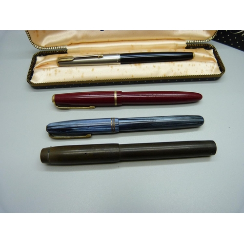 892 - A Parker 61 fountain pen, boxed, and three other pens, including Waterman's 503 and Parker Junior wi... 