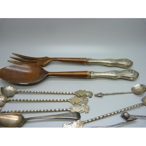 893 - Seven hallmarked silver spoons, 94g, six spoons marked sterling, 31g, twelve twist stem spoons marke... 