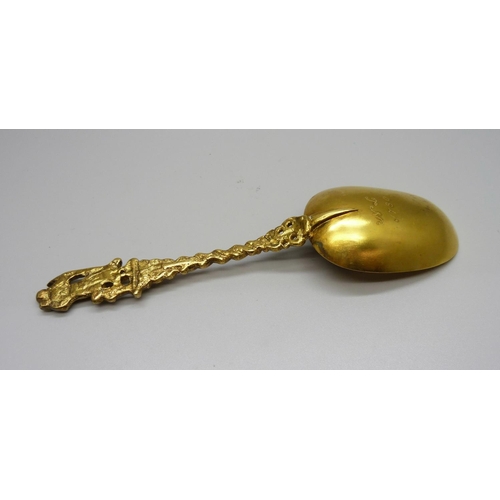 897 - A gilt spoon bearing inscription dated 1866, 'Charles John Cooper from James James December 13th 186... 