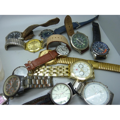 907 - A collection of wristwatches and costume chains and bracelets