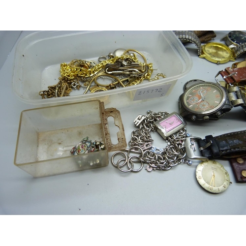 907 - A collection of wristwatches and costume chains and bracelets