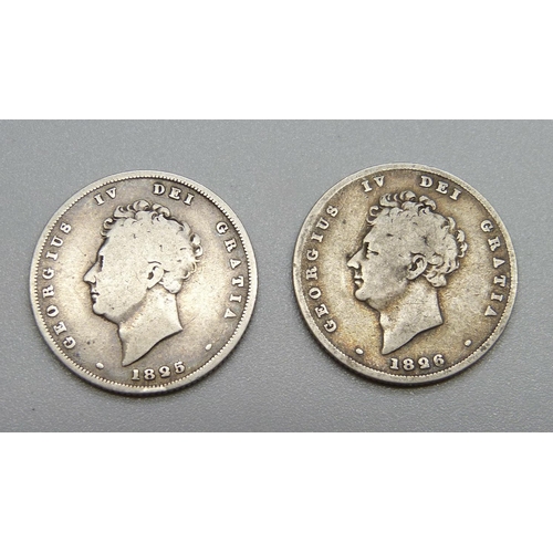 935 - Two George IV shillings, 1825 and 1826