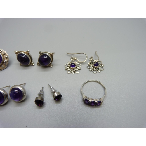 949 - A collection of silver and amethyst jewellery