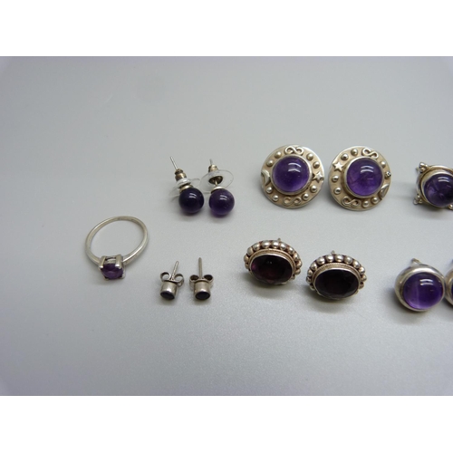 949 - A collection of silver and amethyst jewellery