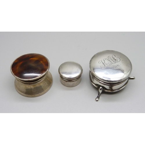 966 - Three silver pots, one with inscription dated 1915