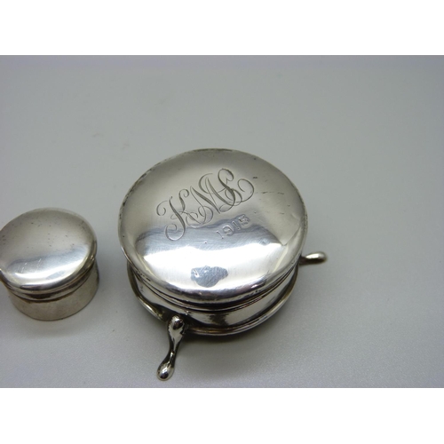 966 - Three silver pots, one with inscription dated 1915