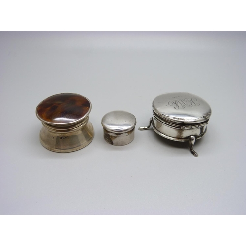 966 - Three silver pots, one with inscription dated 1915