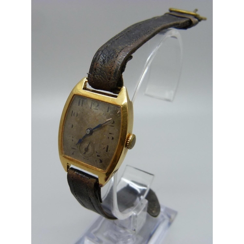 967 - A 9ct gold cased wristwatch, mark worn, case back dented, 24mm case