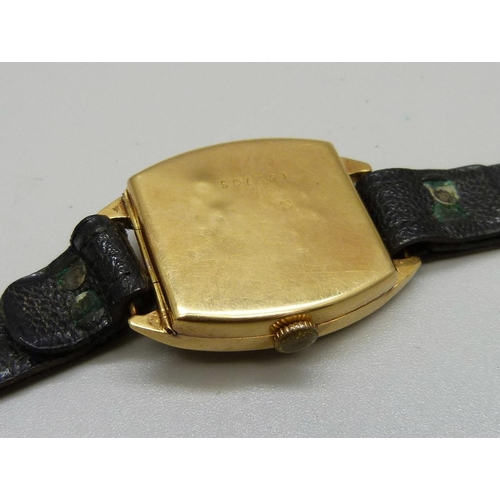 967 - A 9ct gold cased wristwatch, mark worn, case back dented, 24mm case