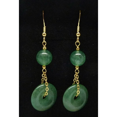 968 - A pair of silver gilt, green aventurine drop earrings, with certificate