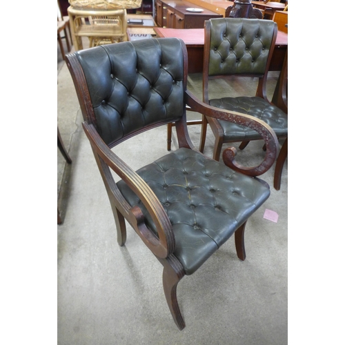 167 - A set of six Regency style mahogany and green leather dining chairs