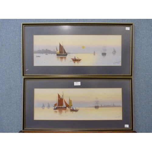 355 - English School, pair of coastal landscapes, watercolour, indistinctly signed and dated 1903, framed