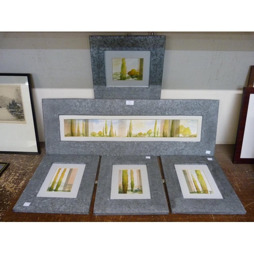 357 - A set of five contemporary  watercolours, abstract landscapes, framed