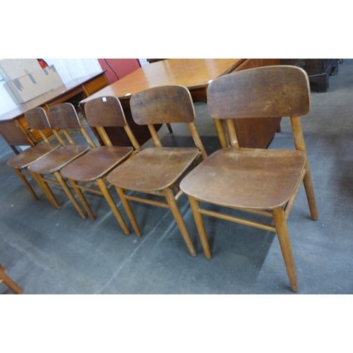 48 - A set of five Danish Fritz Hansen teak and bent plywood chairs designed by Hans Wenger, a/f
