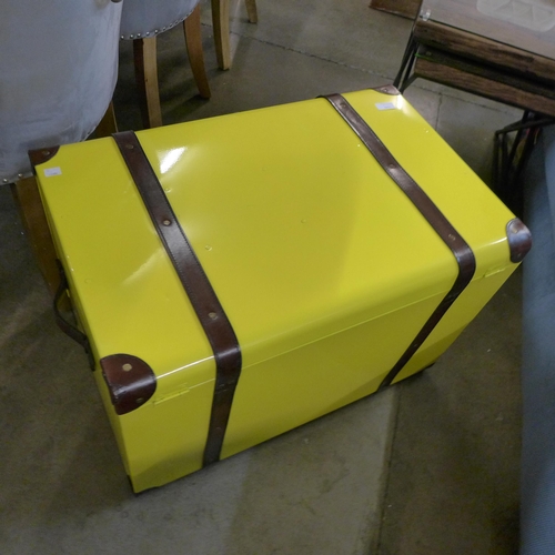 1356 - A large yellow handcrafted leather storage trunk/coffee table  * This lot is subject to VAT