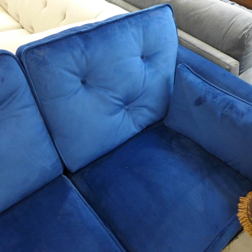 1502 - A Hoxton blue velvet button back LHF corner sofa